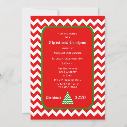 Kerstlunch uitnodiging Rode Chevron (Voorkant)