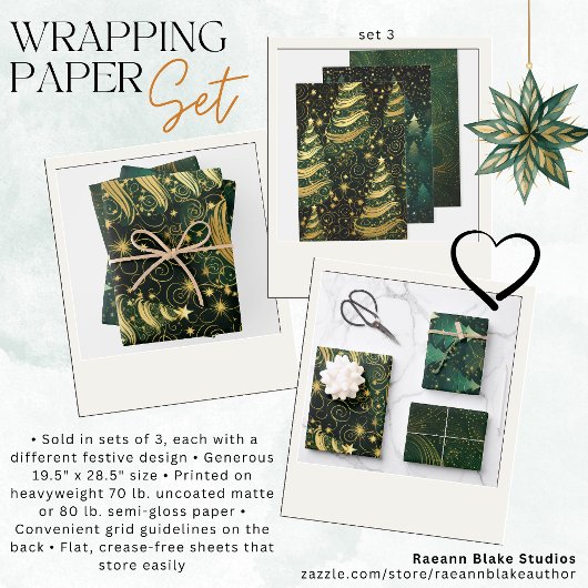 Kerstm Wrap Papier Plat Vel Set 3