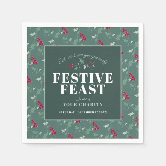 Kerstmaal groen rood kerstdiner voor liefdadigheid servet (Voorkant)