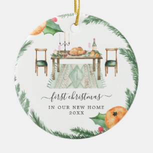 Kerstmaal met kalkoen Eerste kerst in het nieuwe Keramisch Ornament