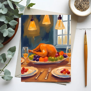 Kerstmaal met kalkoen Gelukkig Thanksgiving gesc Briefkaart