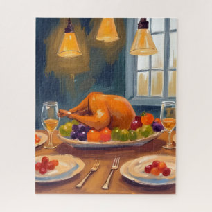 Kerstmaaltijd met kalkoen Gelukkig Thanksgiving Legpuzzel