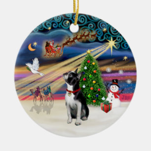Kerstmagie - Boston Terrier (omhoog kijkend) Keramisch Ornament
