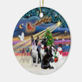 Kerstmagie - Boston Terriers (drie) Keramisch Ornament (Links)