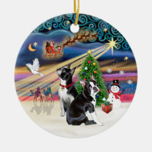 Kerstmagie- Boston Terriers (twee) Keramisch Ornament