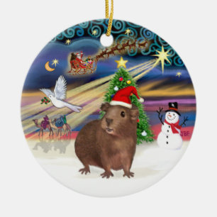 Kerstmagie - Bruine cavia (kerstmuts) Keramisch Ornament