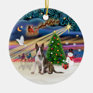 Kerstmagie - Bull Terrier (gestreept-wit) Keramisch Ornament