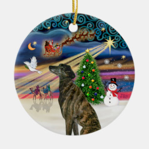 Kerstmagie - Gebrindlede Greyhound Keramisch Ornament