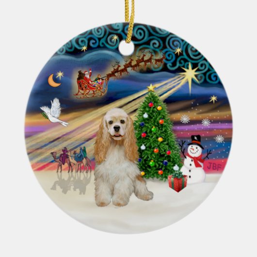 Kerstmagie - Goudkleurige Cocker Spaniel Keramisch Ornament (Voorkant)