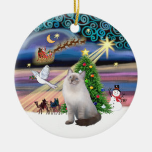 Kerstmagie - Lapjeskat (blauw roomwit) Keramisch Ornament