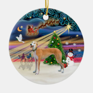 Kerstmagie - Lichtrode Greyhound Keramisch Ornament