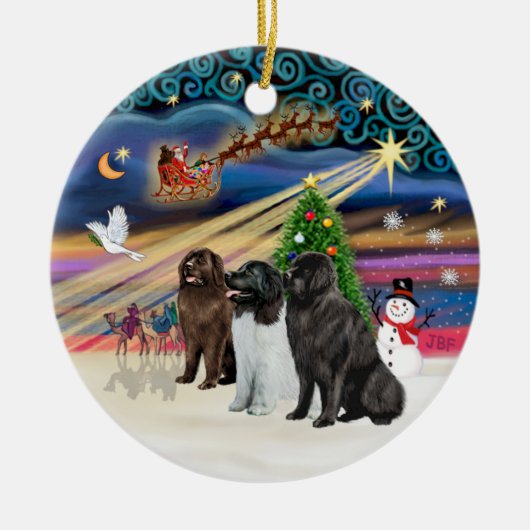 Kerstmagie - Newfoundland (DRIE) Keramisch Ornament (Voorkant)