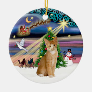 Kerstmagie - Oranje - witte tabbykat 40 Keramisch Ornament