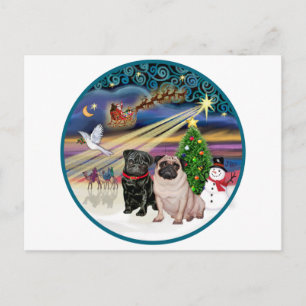 Kerstmagie (R) - Twee Pugs (F + B) Feestdagenkaart