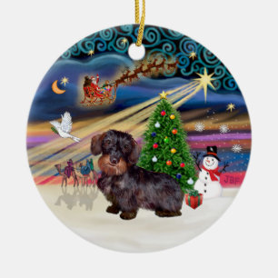Kerstmagie - Ruwharige Dachshond Keramisch Ornament