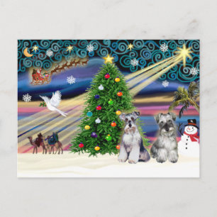 Kerstmagie Schnauzers (twee) Feestdagenkaart