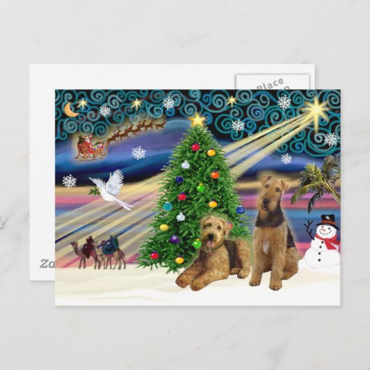 Kerstmagie - Twee Airedales Feestdagenkaart (Voorkant / Achterkant)