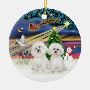 Kerstmagie - Twee Bichon Frise Keramisch Ornament