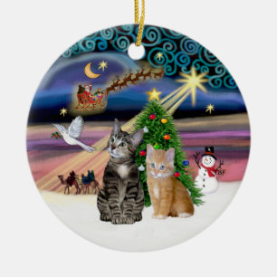 Kerstmagie - Twee tabbykatten (#2) Keramisch Ornament