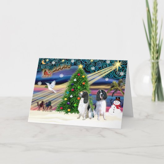 Kerstmagische Engelse Springers (twee) Feestdagen Kaart (Voorkant)