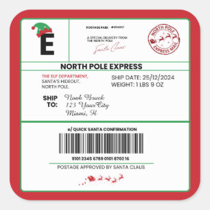 Kerstmail van Santa North Pole Levering, Vierkante Sticker