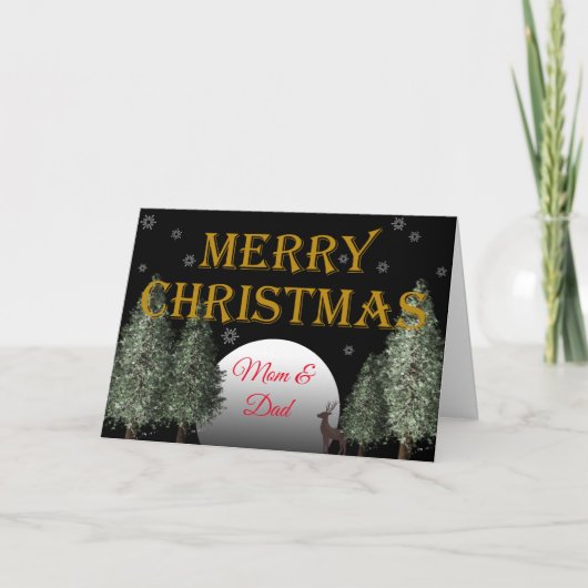 Kerstmam Papa Moonlit Deer Traditioneel Feestdagen Kaart (Voorkant)