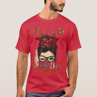 Kerstmama Santa Reindeer Messy Bun Xmas P T-shirt