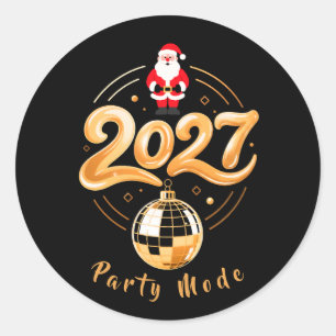 Kerstman 2027 Feestmodus Goud Disco Kerstmis Ronde Sticker