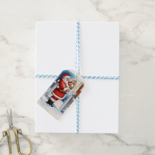  Kerstman 3 Cadeaulabel (Met Touw)