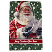 Kerstman Aangepaste Naam Gift Bag Holiday Medium Cadeauzakje (Voorkant)
