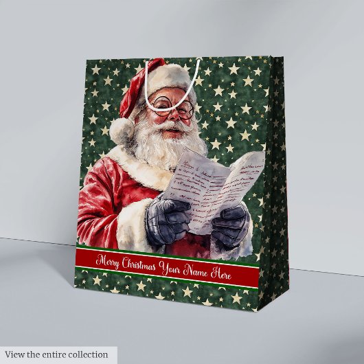 Kerstman Aangepaste Naam Gift Bag Holiday Medium Cadeauzakje