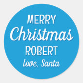 Kerstman Aangepaste Naam Typografie Blauw Ronde Sticker (Voorkant)