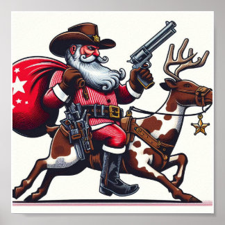 Kerstman als cowboy poster