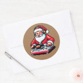 Kerstman als DJ: 8-bit Kerstmis Cheer Ronde Sticker (Envelop)
