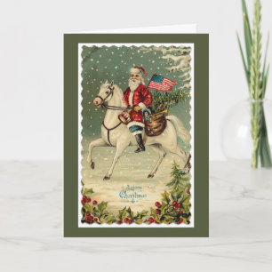 Kerstman Amerikaanse vlag Paard Kerstmis Feestdagen Kaart