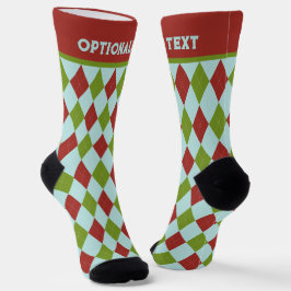 Kerstman Argyle Stye in rood en groen - jouw tekst Sokken