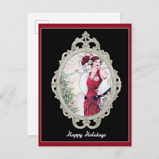 Kerstman Art Deco Elegant Woman Briefkaart (Voorkant / Achterkant)