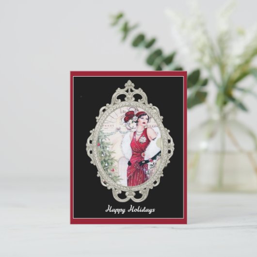 Kerstman Art Deco Elegant Woman Briefkaart (Staand voorkant)