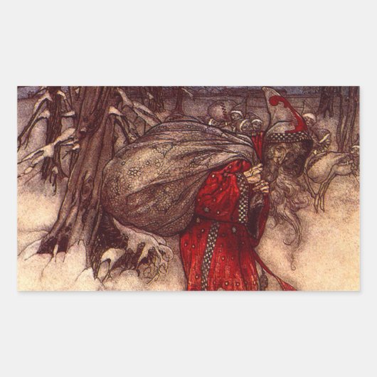 Kerstman Arthur Rackham Rechthoekige Sticker (Voorkant)