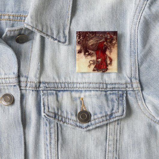 Kerstman Arthur Rackham Vierkante Button 5,1 Cm (In situ)