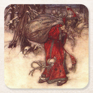 Kerstman Arthur Rackham Vierkante Kartonnen Onderzetter