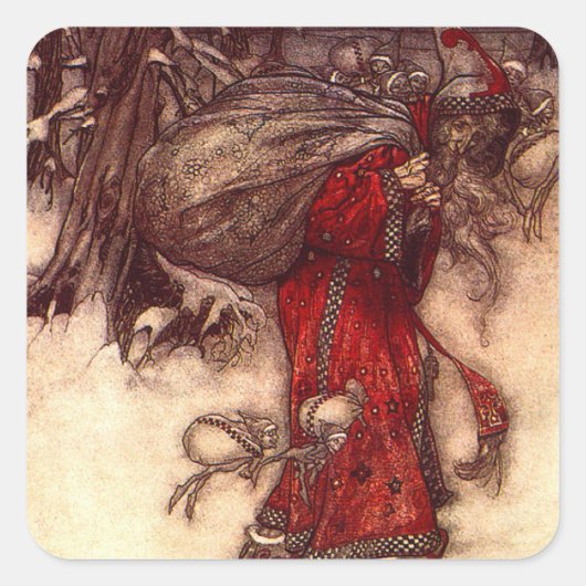 Kerstman Arthur Rackham Vierkante Sticker (Voorkant)