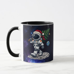 Kerstman Astronaut met een Maan Boom Mok