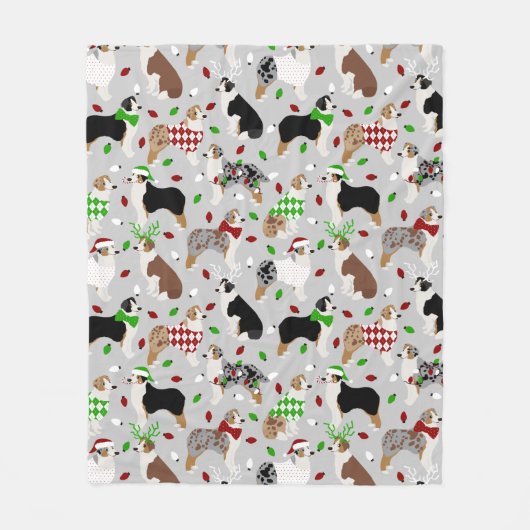 Kerstman Australian Shepherd Fleece Blanket Deken (Voorkant)
