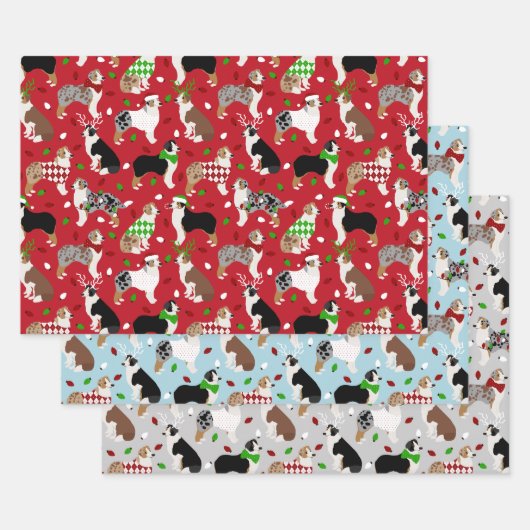 Kerstman Australian Shepherd Inpakpapier Vel (Set)