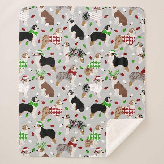Kerstman Australian Shepherd Sherpa Blanket Sherpa Deken (Voorkant)