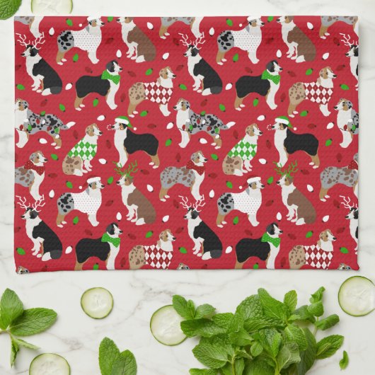 Kerstman Australian Shepherd Theedoek (Gevouwen)