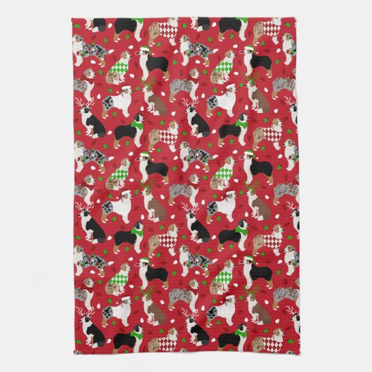 Kerstman Australian Shepherd Theedoek (Verticaal)