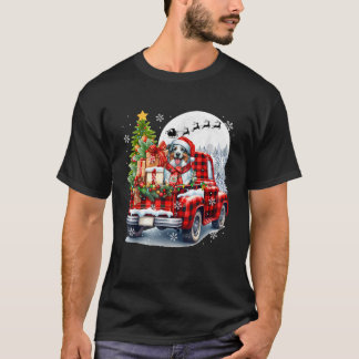 Kerstman Australische Herder Op Pick-up Truck Kers T-shirt