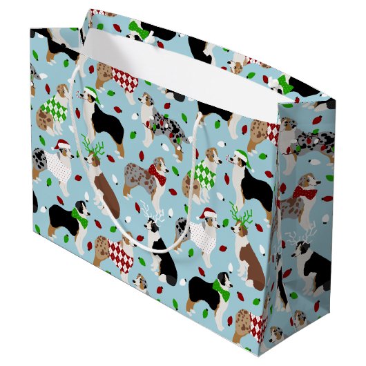 Kerstman Australische Shepherd Large Gift Bag Groot Cadeauzakje (Achterkant Gekanteld)